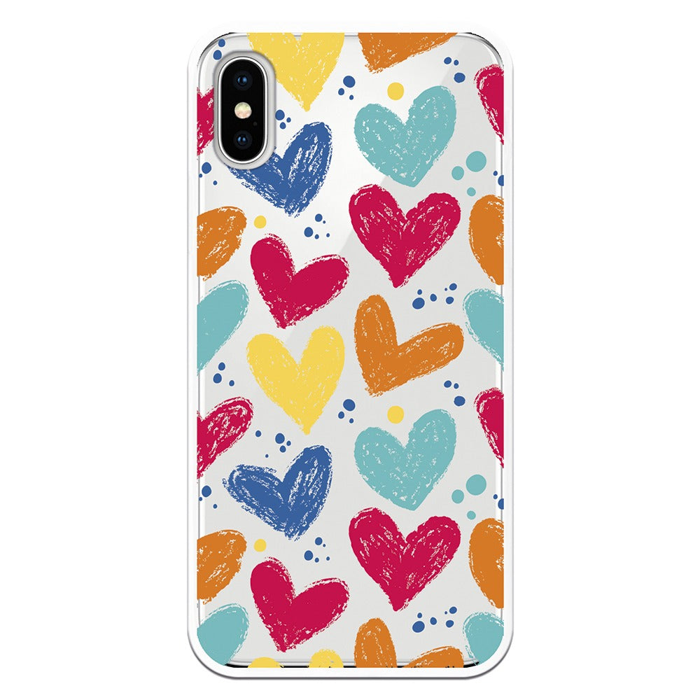 Carcasa móvil de corazones de colores pintadas amarillo, rosa , azul, turquesa