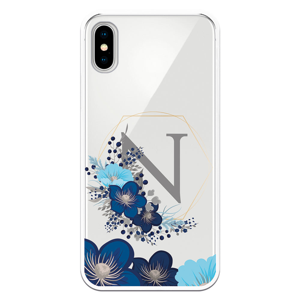 Carcasa móvil letras personalizadas N flores azules