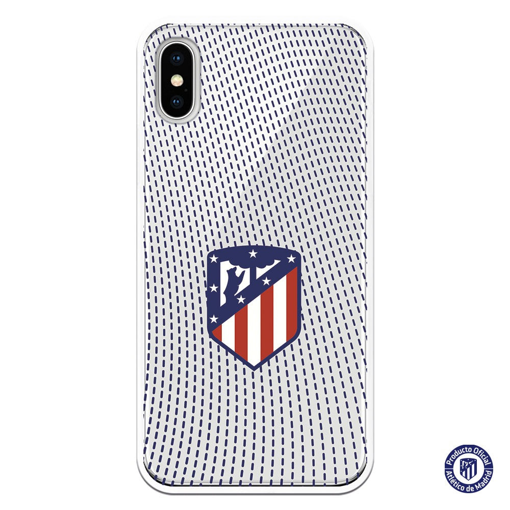 Comprar funda atlético de madrid escudo y fondo líneas azules con fondo transparente