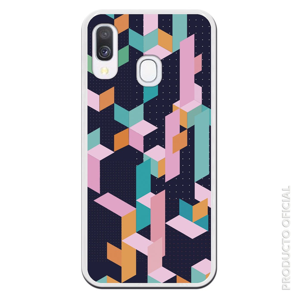 Compara funda móvil bonita geométrica rosa, verde naranja azul oscura con puntos