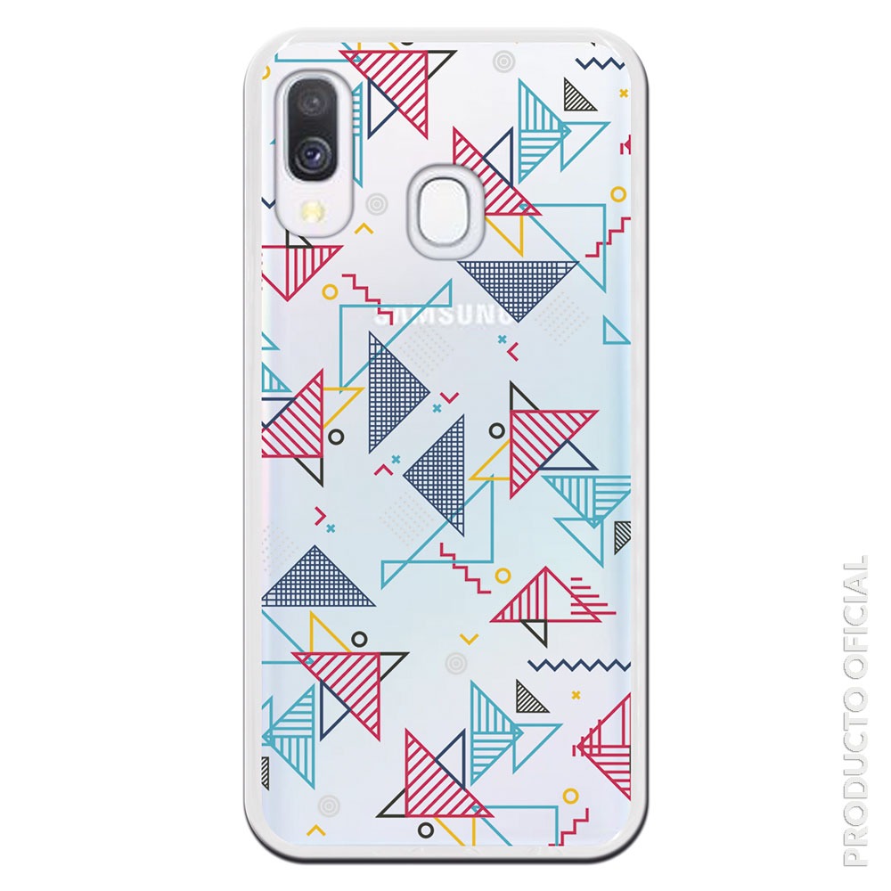 Funda móvil triangulos líneas gemoetrica con fondo transparente distintos colores