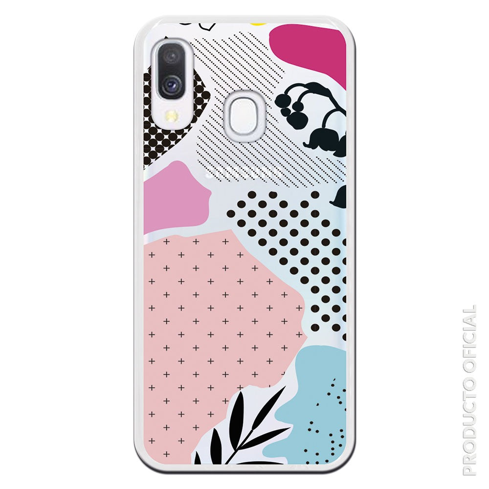 Comprar funda bonita rosa con cruces y puntitos y flores negras con fondo transparente top ventas