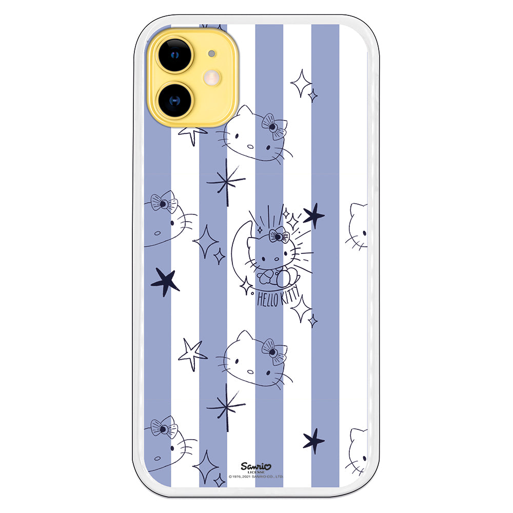Funda móvil Hello Kitty dibujo a mano y fondo blanco y azul