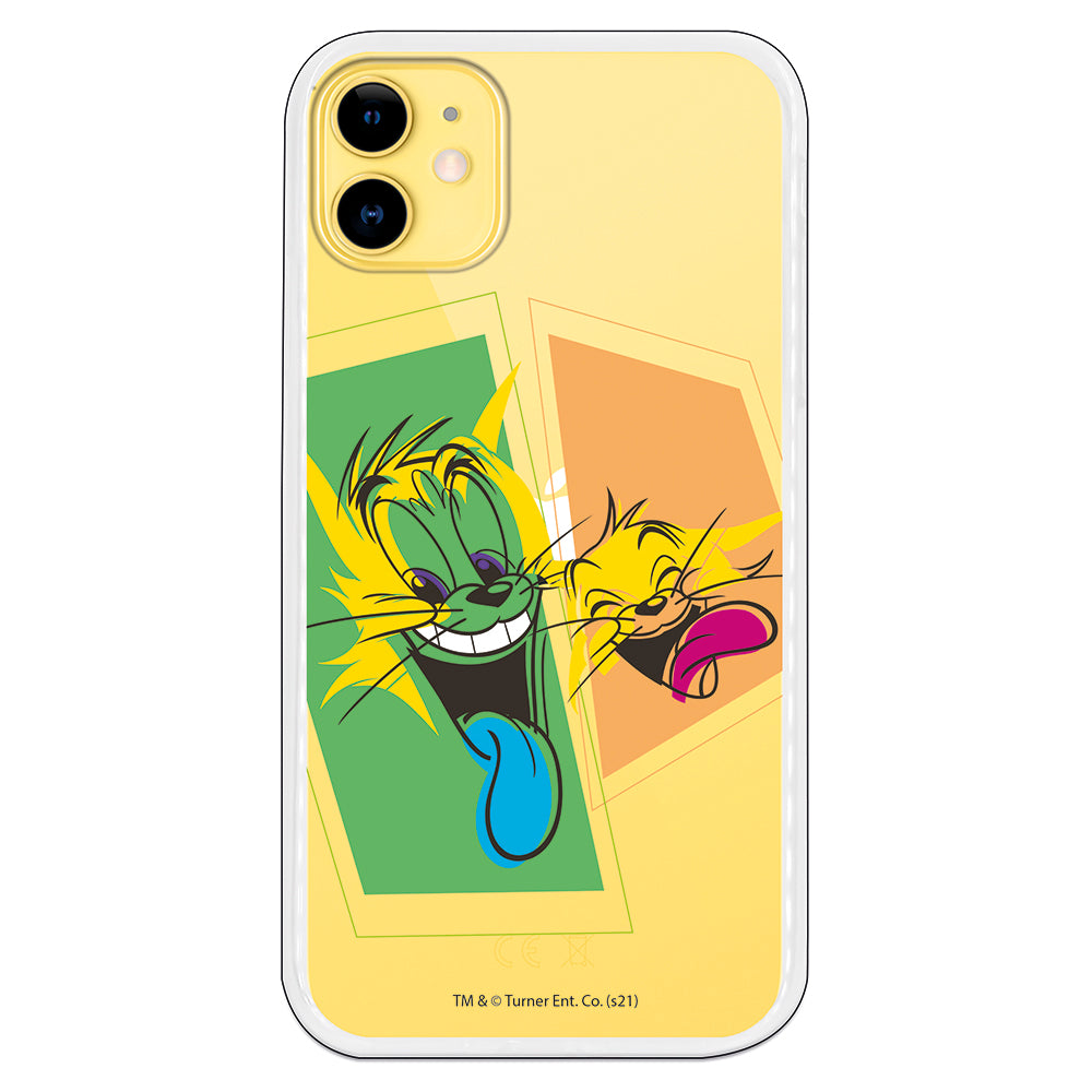Funda móvil Tom y Jerry con la lengua sacada y colores verde y naranja colores abstractos