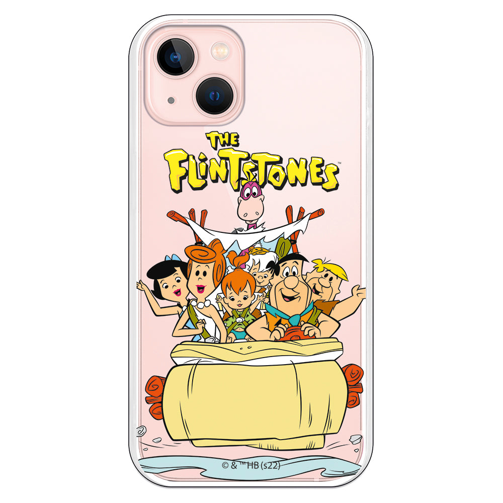 Funda móvil Los Picapiedras montados en su troncomovil con fondo transparente. Fundas Flexibles