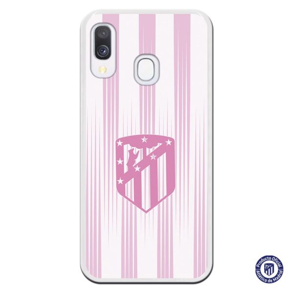 Funda móvil escudo rosa atlético de madrid con líneas rosas y blanco rayas disminución líneas. Futbol femenino atlético de madrid afición