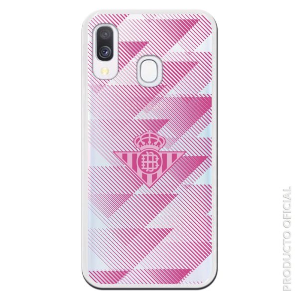 Funda móvil Betis femenino color rosa con transparencia líenas triangulos regalo original