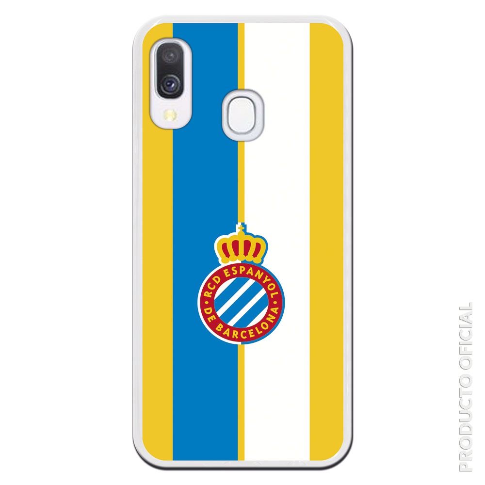 Carcasa móvil Espanyol fondo azul, blanco y amarillo para los aficionados del Espanyol