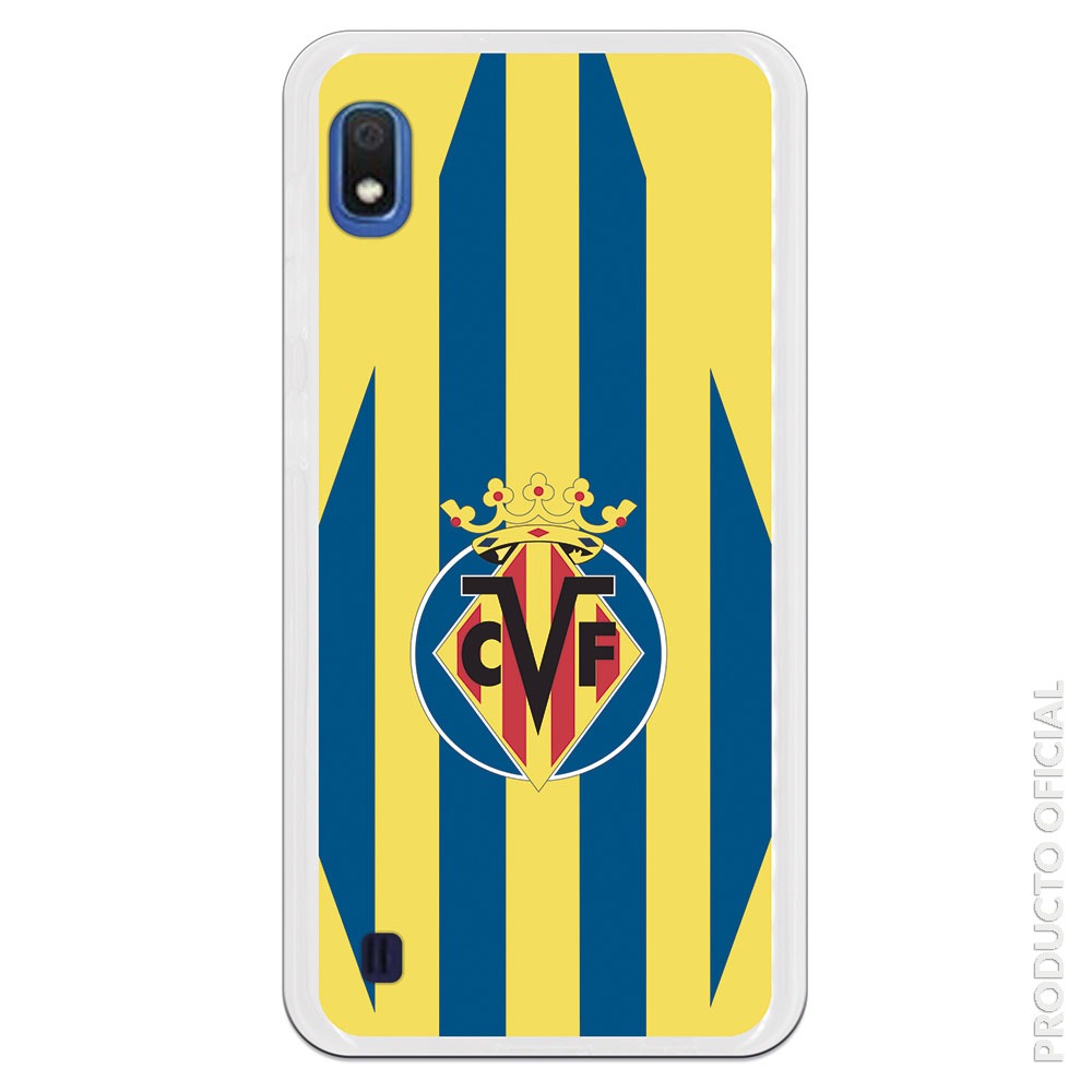 Funda móvil oficial Club de Futbol Villarreal Escudo centro con fondo amarillo y azul estilo rombo
