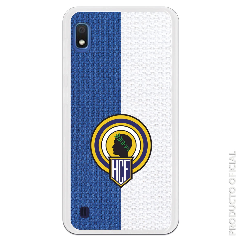 Funda móvil Hércules club de fútbol escudo gel Flexible con fondo textura tela azul y blanco