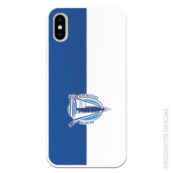 Carcas móvil deportivo alavés en medio abajo con fondo azul y blanco con líneas