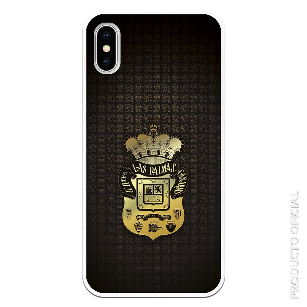 Funda móvil escudo dorado y fondo negro con iconos del escudo futbol con fondo negro silicona gel flexible