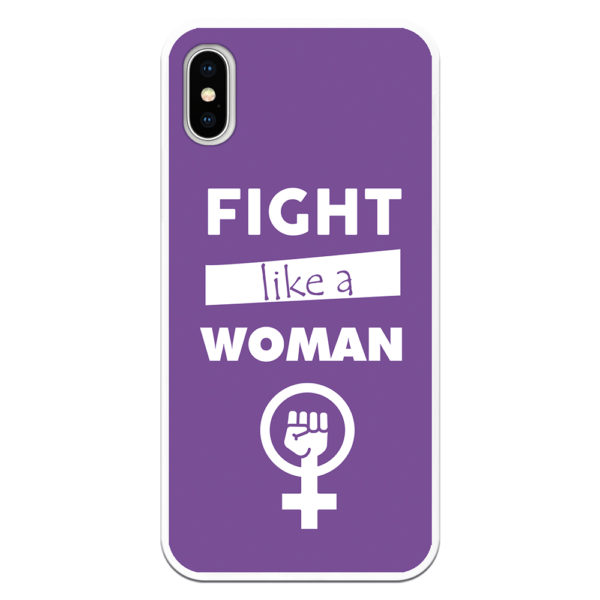 Funda móvil fight like a woman lucha como una mujer fondo morado