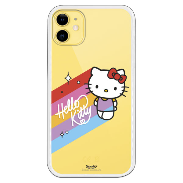 Funda móvil Hello Kitty offical con lazo rojo y arcoiris con letras blanco