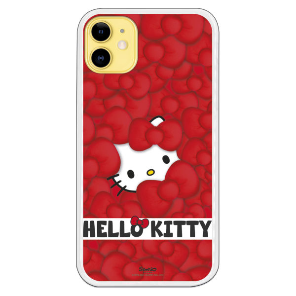 Carcasa móvil Hello kitty cubierta de lazitos y letras Hello Kitty letras negras