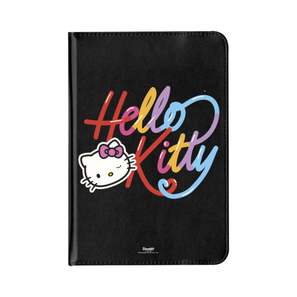 Funda para Tablet Universal 7" o 10" de polipiel negra Hello Kitty letras y cara de Kitty