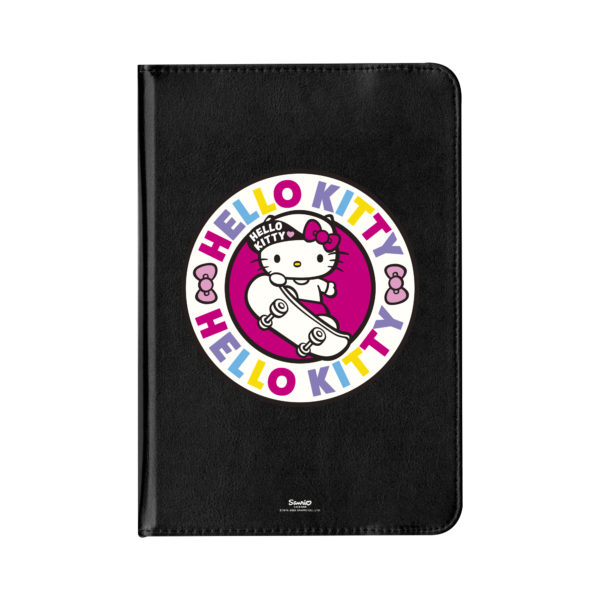Funda Tablet 7" Universal de Hello Kitty formato sello en el centro negro polipiel