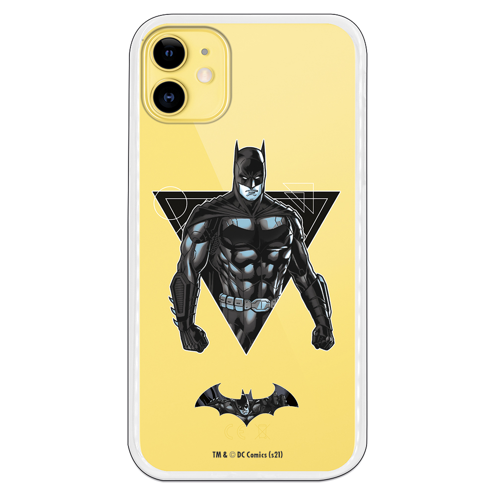 Funda móvil Batman en triangulo y simbolo de batman volando con fondo transparente.