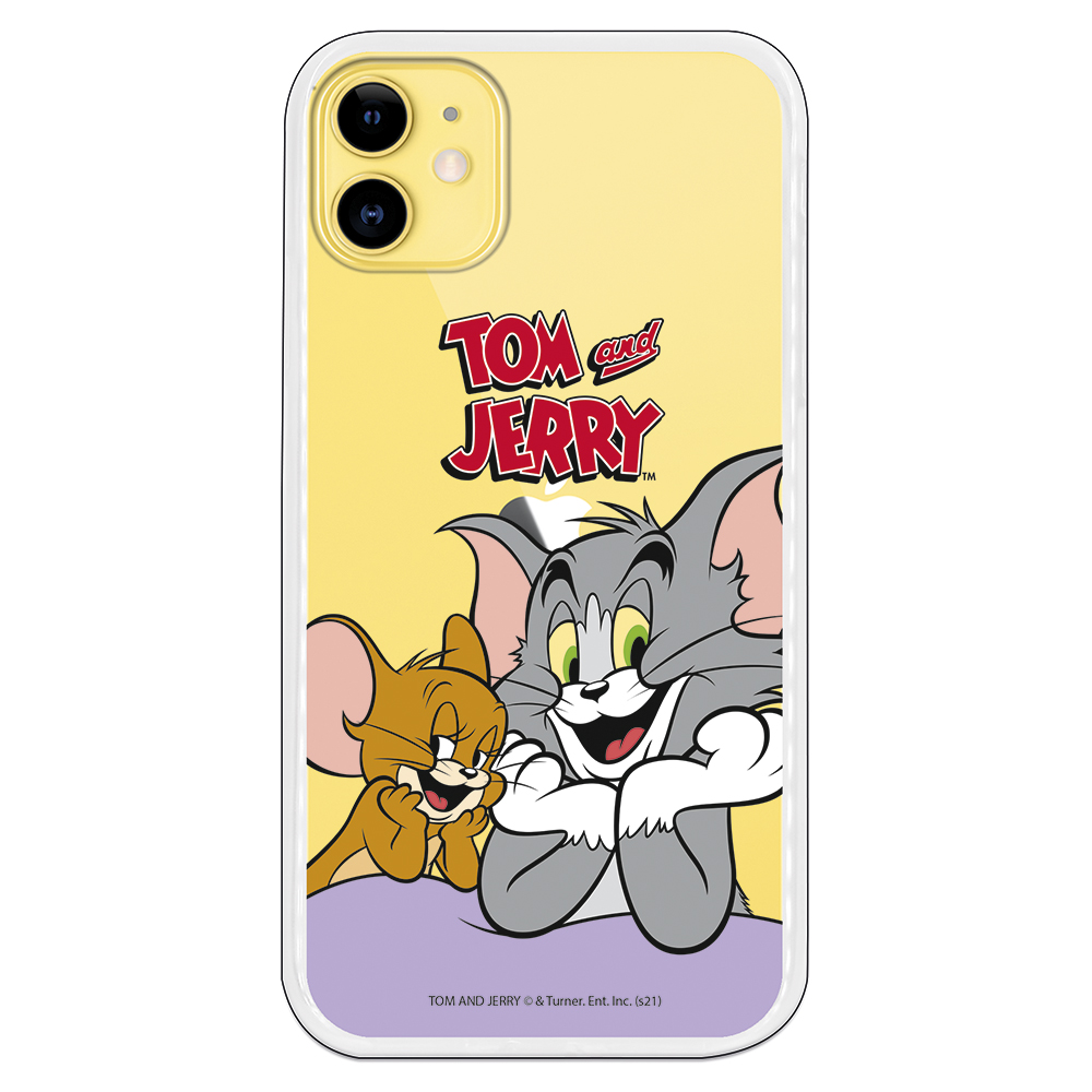 Carcasa para Iphone Tom y Jerry fondo transparente apoyados en mesa