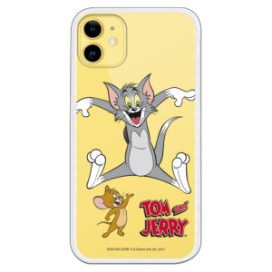 Funda móvil Tom y Jerry . Tom saltando y Jerry presentando