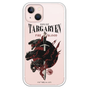 Funda House Targeryen Fire Blood con los tres dragones y espada fondo transparente.